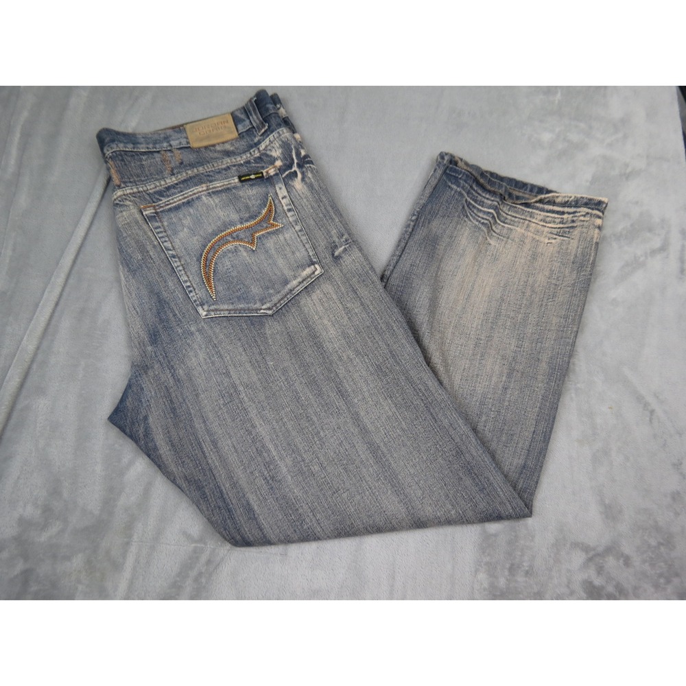 Jordan Craig Jeans 44x34 Blue Distressed Straight Leg Embroidered Streetwear